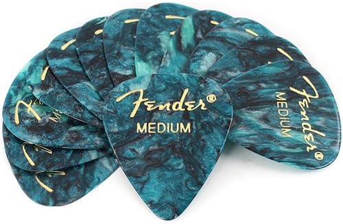 Fender 351 Premium Celluloid Guitar Picks Bakers Dozen (13 Pack) Ocean Turquoise Medium w/Bonus Capo