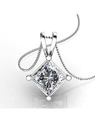 Platinum 4 Prong 1/2ctw Princess Cut Diamond Solitaire Pendant on 18 Cable Chain through V shaped bail 1/2 CTW