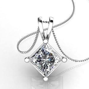 Diamond Impressions DI3005633 Certified .9 Ct. 14k White Gold Princess Cut Diamond Solitaire Pendant F SI3