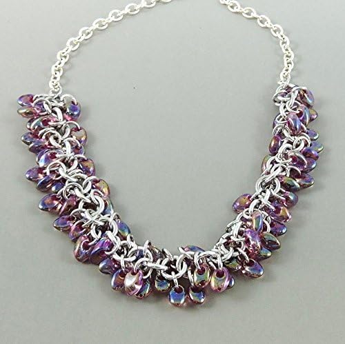 Purple Beaded Chainmail Necklace, Chainmaille Jewelry