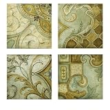 Set of 4 Bluish Green Square Antique Greek Style Wall Canvas Pictures