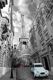 Empire 391025 Paris - Rotes Kleid . Blaue Ente - Poster Foto Citroen Deux Chevaux 2CV - Gr&ouml;sse 61 x 91.5 cm