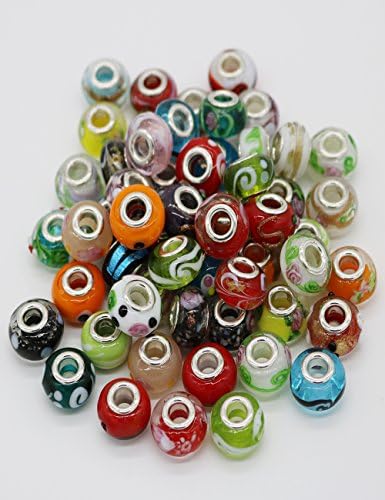 60 Pcs Assorted Murano Glass Beads for Jewelry Making Compatible with Chamilia, Troll, Biagi and More