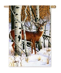 Deer in Birch Woods Silk Reflections Regular Size Flag