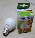 Low energy Mini Globe Golf Ball shaped Philips Eco Lustre Energy Saver bulb 5w = 25w equivalent BC Bayonet Cap B22d base WARM WHITE Colour 2700K 190 lumen light output