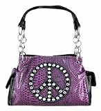 Purple Snakeskin Peace Sign Studded Handbag Black Trim