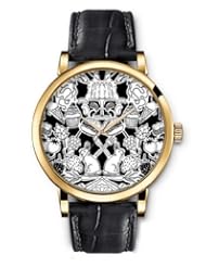 SPRAWL Aanalog Fashion Series Gold Ladies Watches of Genuine Black Leather Strap,Unique Wrist Watch for Women Girls Designed with Sweets on white