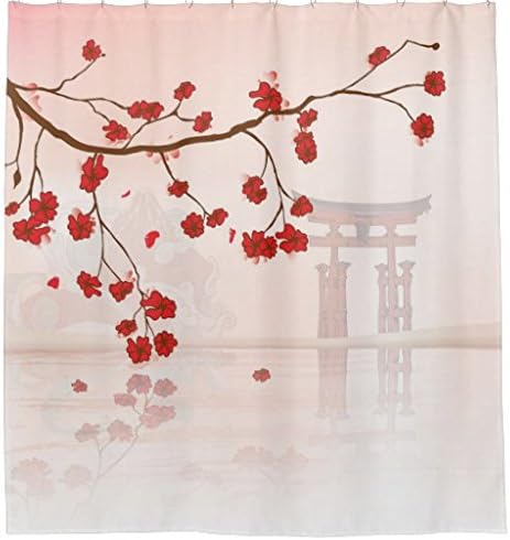 Showcas1e Pretty Cherry Blossoms Against A Japanese Shrine Shower Curtain Polyester