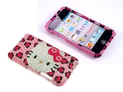 Smile Case Hello Kitty Pink Leopard Cheetah Rhinestone Crystal Jeweled Snap on Full Cover Case for iPod Touch 4 4G iTouch (it4-Leopard)