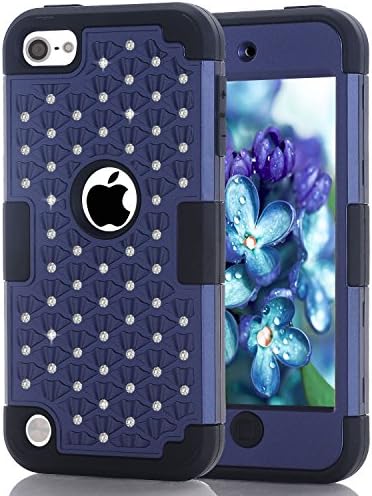 iPod Touch 5 Touch 6 Case,Durable 3in1 PC+Silicone Design Bumper Slim Crystal Bling Hybrid Armor Case fit for iPod Touch 5 Touch 6 Generation (Darkblue/Black)
