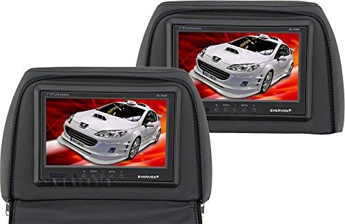 Universal 7" Dual Headrest Monitors with Zippered Pillow, Remote Control and 2 Video Inputs (Pair) EV-7599H Black