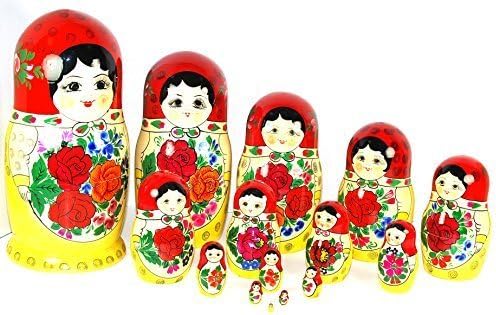 Authentic Russian Hand Painted Handmade Semenov Nesting Dolls Set of 15 Pieces Matryoshkas, 12"