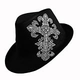 51QFHlw5U5L. SL160  BIG JEWELED CROSS ON BLACK FEDORA HAT