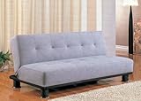 Futon Sofa Bed with Button Tufted Design in Gray Microfiber
