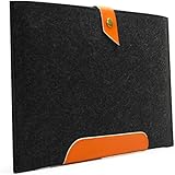 Lavievert Handmade Black Felt Case Leather Bottom Bag Sleeve with Leather Strap Magnetic Button for Apple 15" MacBook Pro / 15" MacBook Pro Retina and Most Popular 15 Inch MacBooks / Netbooks / Laptops / Notebooks