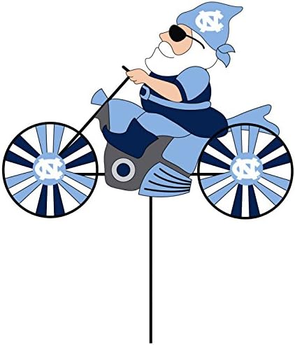 NCAA University of North Carolina Motorcycle Gnome Outdoor Wind Spinner Garden Stake