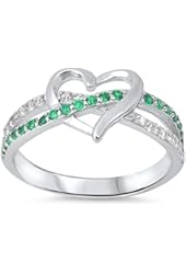 Infinity Heart Simulated Emerald & Cubic Zirconia .925 Sterling Silver Ring Sizes 4-11