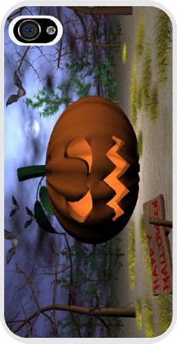 Rikki KnightTM Happy Halloween Lighted Pumpkin White Hard Case Cover for Apple iPhone® 4 & 4s Universal: Verizon - Sprint - AT&T - Unisex - Ideal Gift for all occassions!
