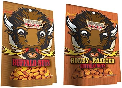 Buffalo Nuts Variety 2 Pack - Buffalo Sauce Flavored Peanuts - Original and Honey Roasted - TWO 5 oz Bags