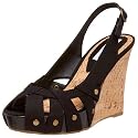 Steve Madden Women's Crazzy Open Toe Wedge,Black Fabric,5.5 M US