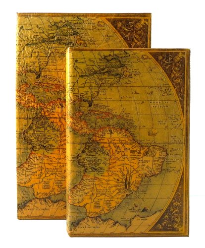 Decorative Brown Old World Map Tuscan Style Book Box Pair