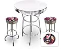 Chrome Bar Table & 2 Chrome Nascar Coca Cola Fabric Seat Barstools