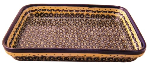 Bunzlauer Polish Pottery 372-DU1 Rectangular Baker, Yellow with Blue and Green