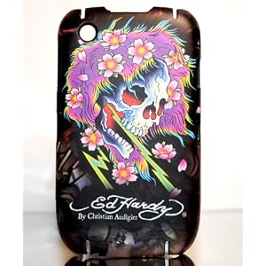 New Ed Hardy Beautiful Ghost Purple Hair By Christian Audigier Snap on Hard Rubber Texture Skin Back Cover Case for Blackberry Curve 8520 8530 + Premium Lcd Screen Guard in Original Box