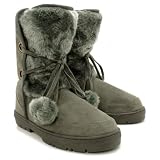Spy Love Buy Waterproof Sole Pom Fur Winter Snow Ankle Flat Boots Paige