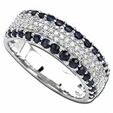 14kt White Gold Bursting Blue Sapphire and Diamond Fashion Ring