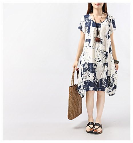 Showlife Women's Casual Loose Cotton Dress Summer Irregular Large Linen Blouse
