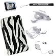 6 item Combo for Apple iPod 3G iPod Touch 2G 8GB 16GB 32GB 2nd Generation Includes a Zebra Print Vertical Carrying Case Cover Pouch with Durable Clip + Screen Guard Protector + White Car & Home Charger + Retractable Data Cable + eBigvalue TM Determination 4-Inch Hand Strap