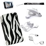 6 item Combo for Apple iPod 3G iPod Touch 2G 8GB 16GB 32GB 2nd Generation Includes a Zebra Print Vertical Carrying Case Cover Pouch with Durable Clip + Screen Guard Protector + White Car & Home Charger + Retractable Data Cable + eBigvalue TM Determination 4-Inch Hand Strap