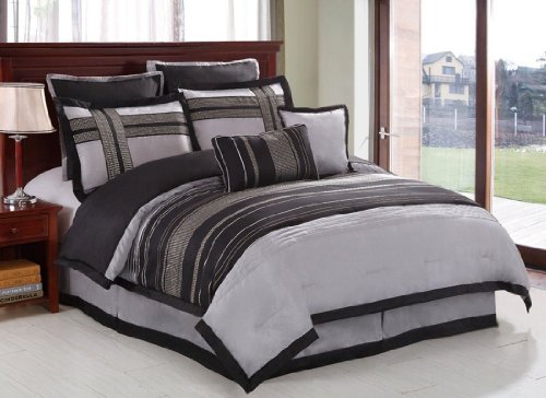 Artistic Linen Tic Tac 8-piece Jacquard Comforter Set Queen Black