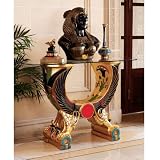 Ancient Egyptian Horus Sculpture Glass Console Foyer Table