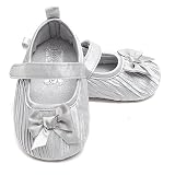 Silver Soft Sole Crib Ribbon Bow Mary Jane Shoes Infant Girls 1B-4B