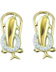 10K Yellow Gold 0.08CT White Diamond Dolphin Micro-Pave Earrings