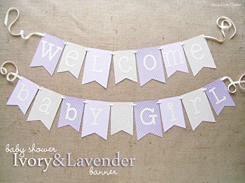 Gray, Ivory and Lavender Baby Shower Banner | Welcome Baby Girl