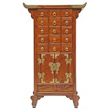 EXP Handmade Asian furniture-35" Natural Wood Oriental Pagoda Style Storage Cabinet With Brass Trim