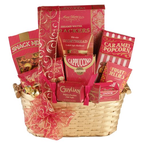 Lasting Impression Beige Gift Basket contains Guylian Chocolates, Lindt Lindor Truffles, Cappuccino Drink Mix and more