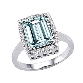 3.34 cts Genuine Large Emerald Cut Aquamarine and Diamond Ring. - 14kt White... by Finejewelers