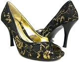 Black & Gold Lace Peep-Toe Formal Pumps