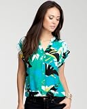 bebe Open Back Boxy Print Silk Top