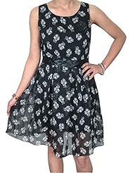 Sleeveless General Print Scoop Neck Georgette/Satin   Dress With a Bow(s)