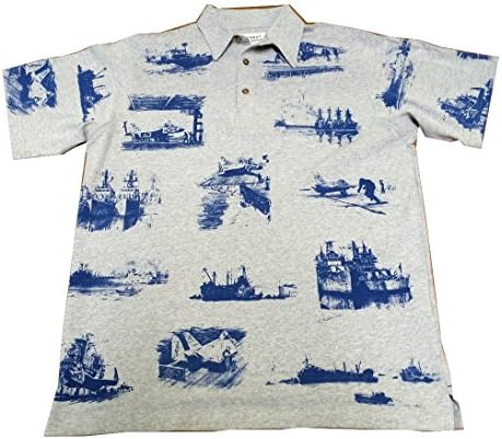 Combat Artist Collection's "US Navy-Vietnam War" Printed Polo Shirt-Grey with Royal Print XL