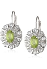 Sterling Silver Created White Sapphire Oval Lever Back Earrings