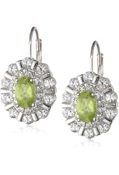 Sterling Silver Created White Sapphire Oval Lever Back Earrings