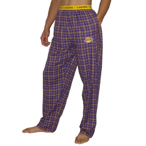 Mens NBA Los Angeles Lakers Plaid Cotton Thermal Sleepwear / Pajama Pants - Purple & Yellow (Size: S)