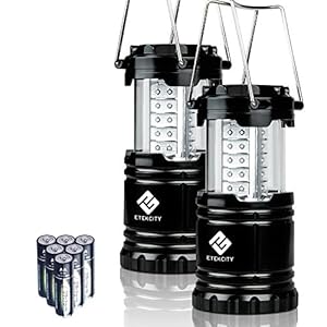 Etekcity 2 Pack Portable Outdoor LED Camping Lantern Flashlight with 6 AA Batteries (Black, Collapsible)