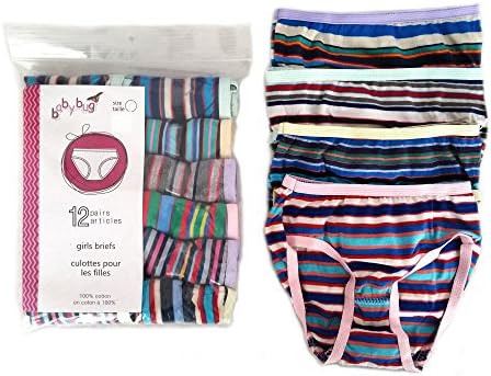 Babybug Girls Briefs Panties - 100% Cotton - Striped/Random (6 - Waist 21", 12 Pack (1x12pk))
